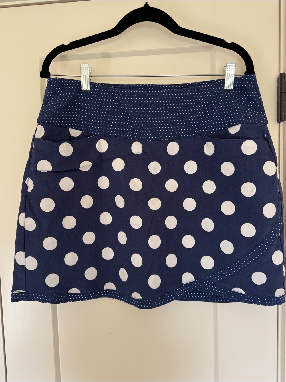 Lady Hagen Navy and White Polka Dot Mini Skirt